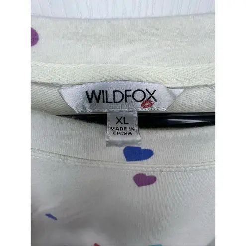 Wild Fox Colorful Heart Patterned White Long Sleeve Sweatshirt thumbnail 2