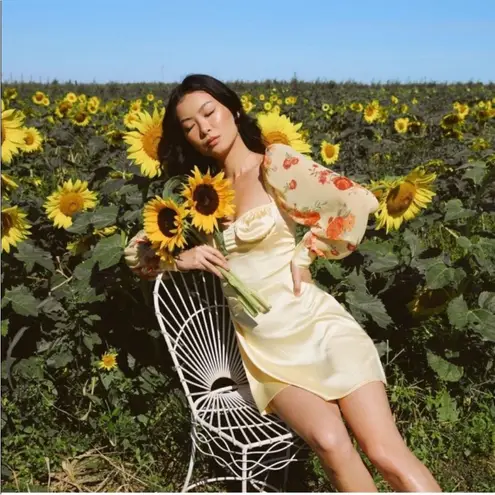 We Wore What Danielle Bernstein Golden Hour Puff Sleeve Mini Dress Butteryellow Sz 0