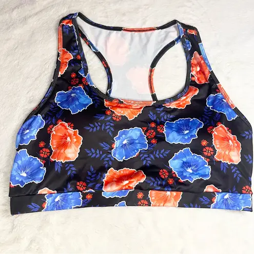 SheIn Blue & Red Floral Sports Bra Size 3XL Fitness Workout Activewear Comfort Outdoor