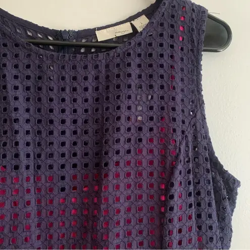 Halogen NWT  Prism Eyelet Fit & Flare Navy Blue/Pink Sleeveless Dress Large P
