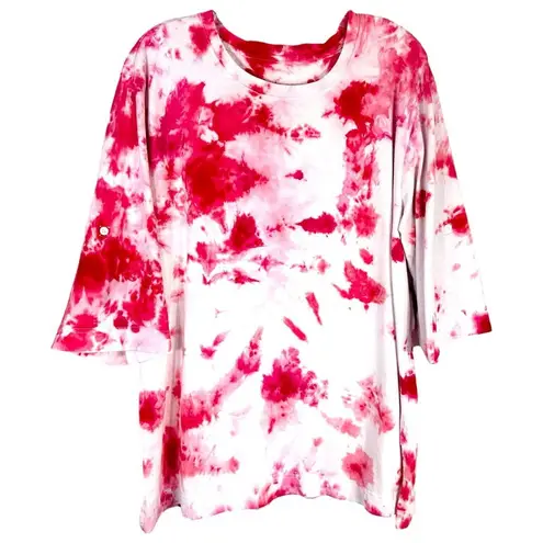 Denim Co XL Top Pink Parade Tie Dye Handmade Tee White Cotton Half Sleeve 650