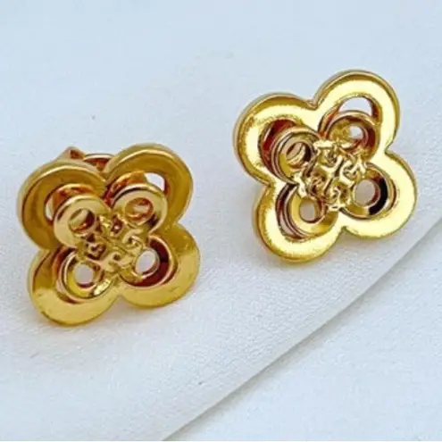 Tory Burch New  Kira Clover Stud Earrings in Gold on TB Earring Card