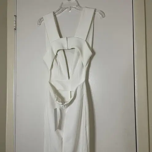 Solace London NEW! white plunge vneck maxi front slit dress US 4 *READ DESCR*