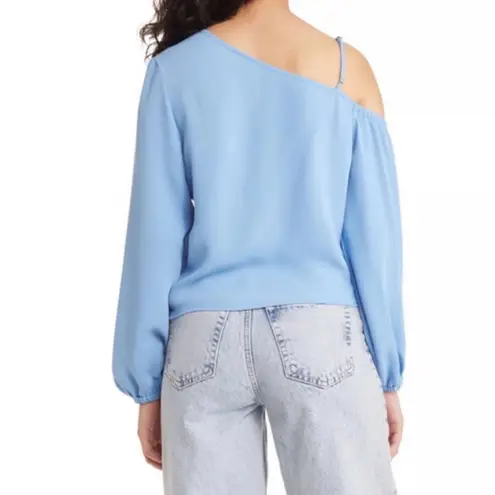 Open Edit | NWT Asymmetrical One Shoulder Balloon Sleeve Top, Ice Blue Lake, XXS