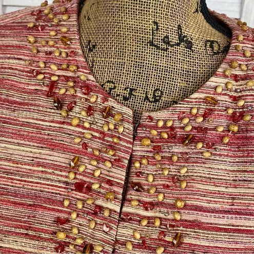 Victor Costa Tweed Bead Detail Crop Blazer Jacket Pink Red Cream 6