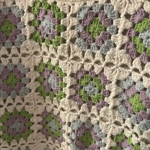 Design 365 Crochet Open Knit Sweater Granny Square Cream Purple Blue Green Large