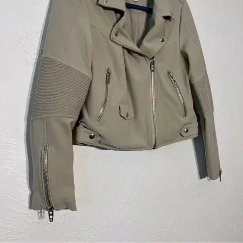BLANK NYC  Songbird Crepe Moto Jacket Zip Asymmetric Crop Beige  Taupe  SZ S