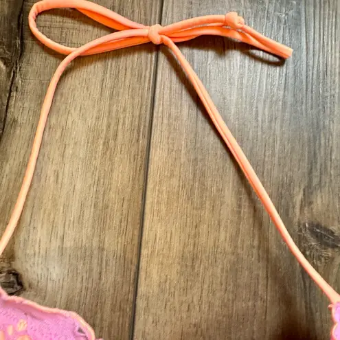 Victoria's Secret Victoria’s Secret Pink/Coral Lace Overlay Bikini Top | Halter | EUC | 34B