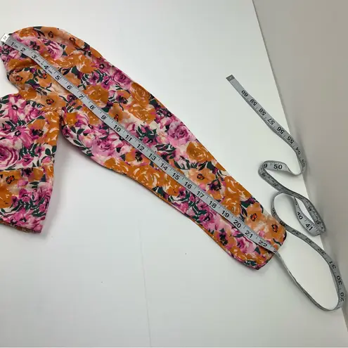 Something Navy Puff Sleeve Floral Crop Top Womens Size XXS Linen Blend NEW