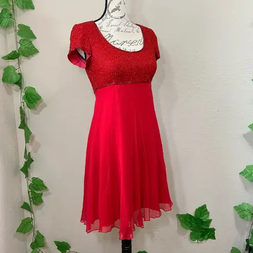 Vintage 1990’s Clueless Red Silk Beaded Dress Size 4