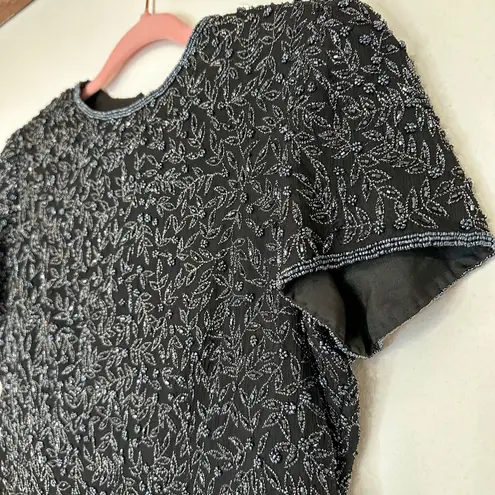 Papell Boutique Vintage Beaded Top 100% Silk Short Sleeve Top