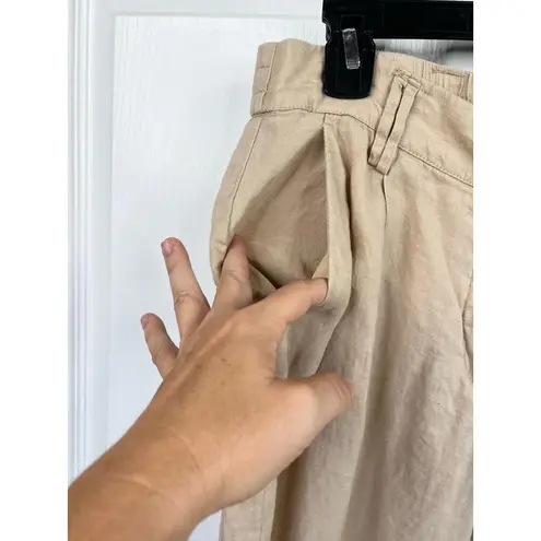 Magaschoni Linen Pants Size L Tan Wide Leg Pleated Elastic Waist Relaxed Fit