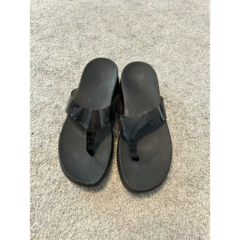 Vionic Woman’s Luminous High Tide Black Wedge Platform Flip Flop Sandals 9