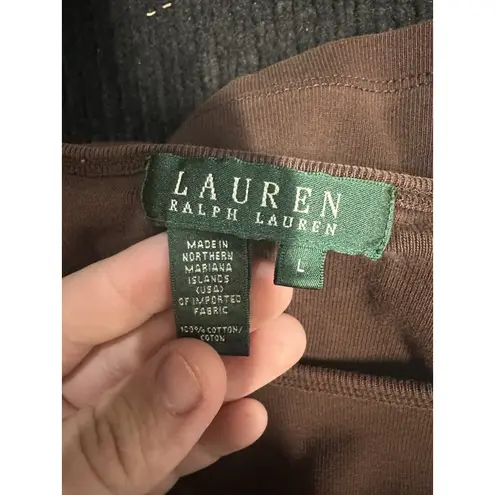 Lauren Ralph Lauren Women' Size Large 100% Cotton Long Sleeve Solid Brown Blouse