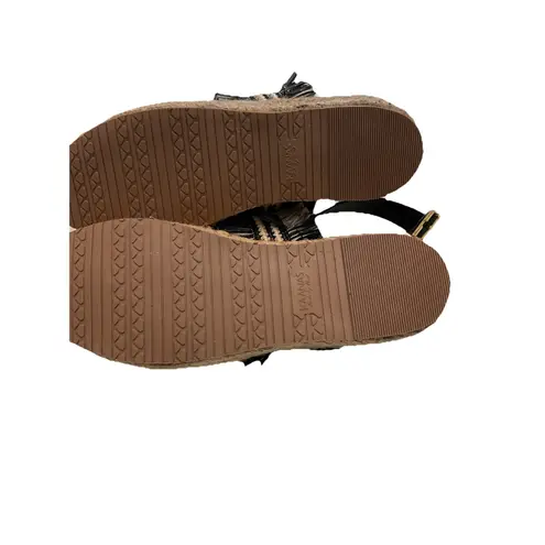 Kaanas Black Tahiti Frayed Boho Raffia Wedge Sandal Women Sz 7