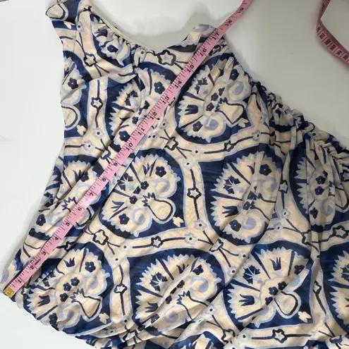 House of Harlow Ruched One Shoulder Bodycon Midi Dress Blue Beige Size Large