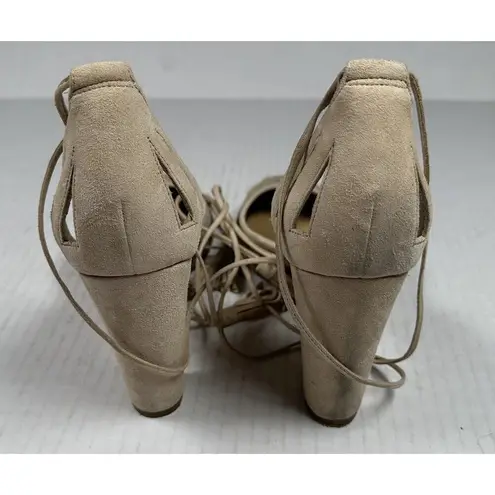 Lauren Ralph Lauren Verna Ankle Wrap D'Orsay Pumps Beige Calf Hair Leather Sz10B Tan Size 10