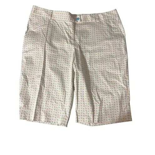 IZOD 2 Pair Womens XFG Stretch Gold Shorts Geometric Brown Blue 12" Inseam Sz 16