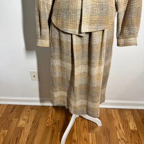 The Villager Suite Women 10 Tan Woven Plaid Jacket And Knee Skirt Vintage Career