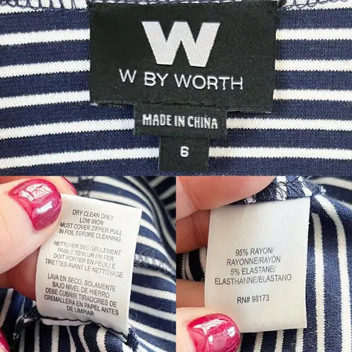 WORTH Jersey Moto Jacket Striped Blue White Asymmetrical Zip Collar Pocket 6 EUC Size L