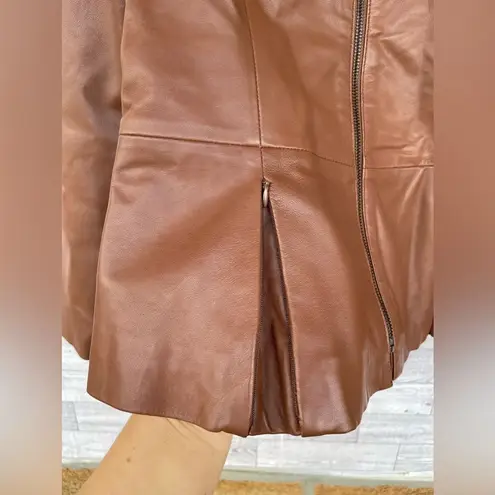 Badgley Mischka
Peplum Leather Jacket in cognac size medium