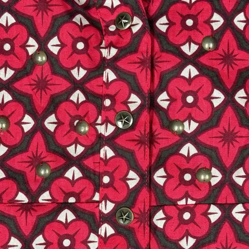 Roper Shirt Womens Medium Red White Geometric Floral Cowgirl Western Colorful