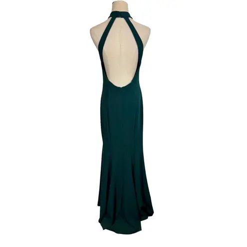 BHLDN Lennox Halter Open-Back Side-Slit Stretch Crepe Gown in Dark Emerald