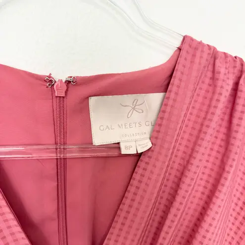 Gal Meets Glam Anthropologie Rose Pink “Angelica” Faux Wrap Fit & Flare Dress