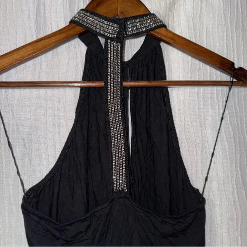 Rock & Republic Elegant Black Halter Top with a Chain Like Beaded Neckline - Image 4