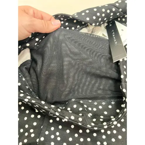 T Tahari Midi Pencil Skirt Size M Black White Polka Dot Slit Leg Tummy Control - Image 5