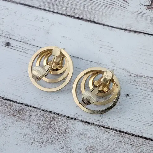 Vintage Clip On Earrings Large Gold Tone & Clear Gems