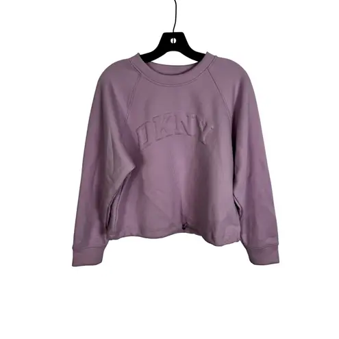 DKNY Sport Pink Ribbed Cropped Crewneck Sweatshirt Drawstring Hem Size S