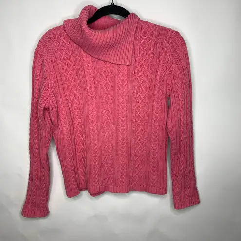 Vintage 90s Pink Cable Knit Foldover Collar Cotton Sweater Small Medium Size L
