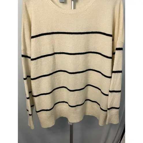 Umgee USA Womens 1XL Cream Black Striped Long Sleeve Knit Sweater Top Size 1X