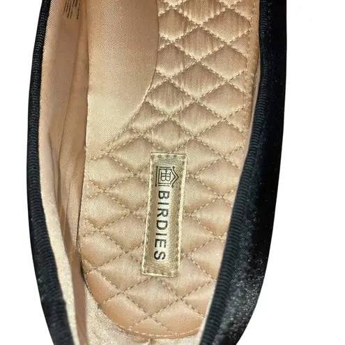 NWOT Birdies The Finch Rare Black Satin Flats with Floral Toe Decoration