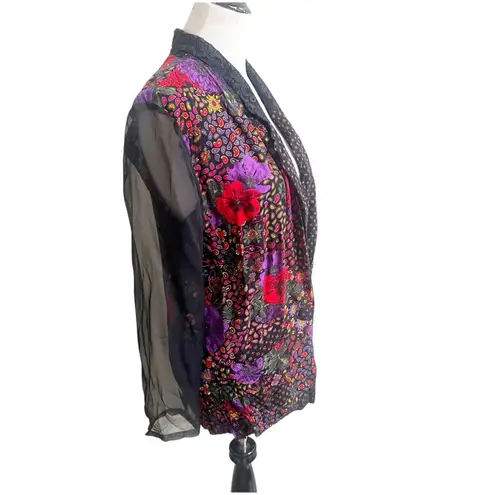 Collective Concepts Vintage Patchwork Blazer Jacket Sheer Sleeve Sz Medium 80’s
