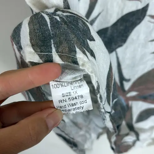 Lungo L’Arno 100% Linen Bird of Paradise Print Made in Italy Blouse Size 1X White