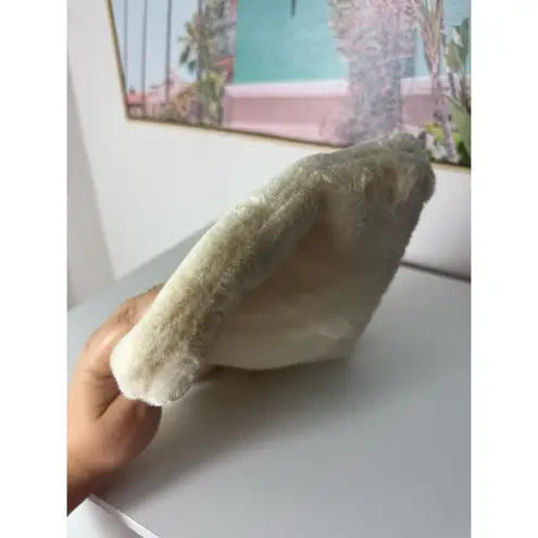 Castro Cream Off White Soft Faux Fur Clutch Wristlet Bag 10.5" x 8" Zip Closure