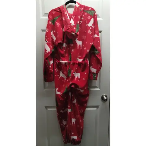 XmasComing NEW Unisex Size Small Red Fleece One Piece Hooded Reindeer Pajamas