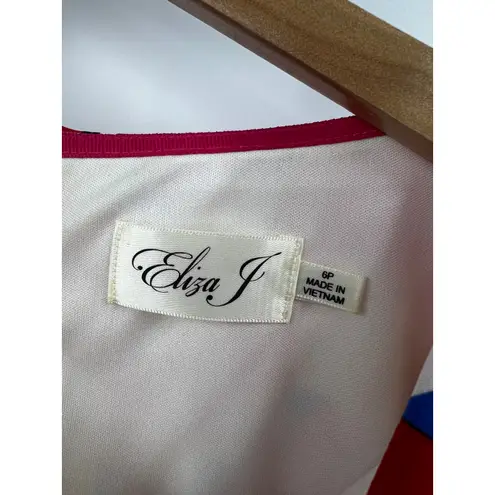 Eliza J Red Geometric Print Short Sleeve Knee Length Shift Dress Size 6P