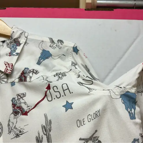 Cruel Shirt Women Medium *no Tag* Bull Western Cowgirl Horse America USA FLAG White