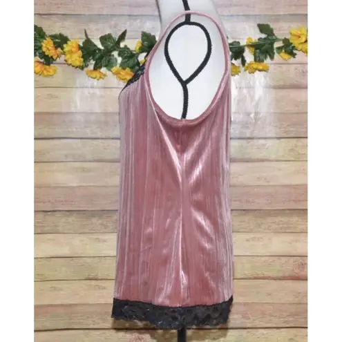 No Boundaries Y2K Ladies XL 15 Rose Pink Velvet Black Lace Baby Doll Tank Top