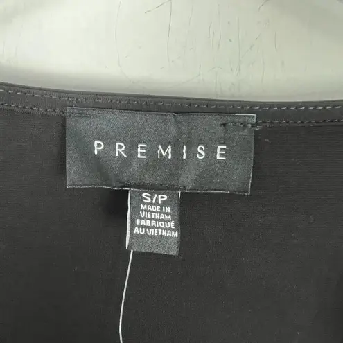 Premise NWT Sheer Pleated Sleeve V-Neck Top Black Size Small S NEW