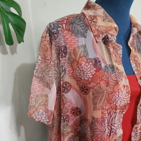 Fashion Bug Sheer Floral Button Down Shirt with Shell Top