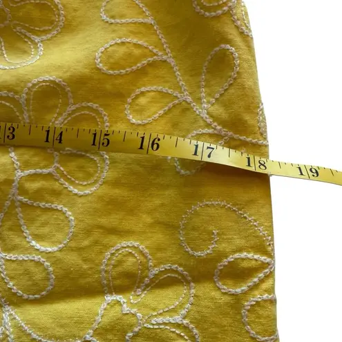 Chadwick's Chadwick’s Butter Yellow Linen Embroidered Shift Summer Classic Dress 2P Beach