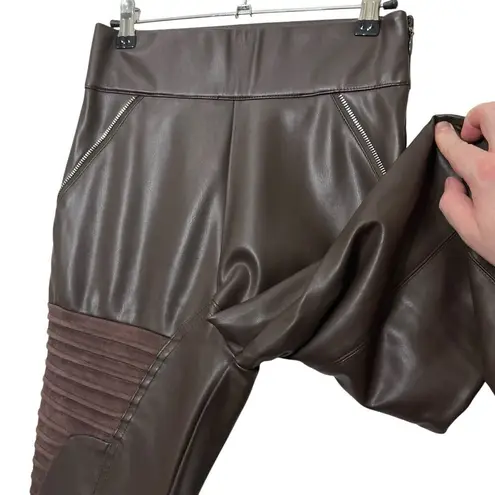 Maniere De Voir Leather & Suede Ribbed Legging In Chocolate Brown Women’s Size 0