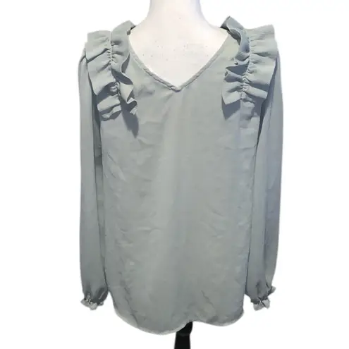 Oddi Sage Green Women's Ruffled V-Neck V-back Blouse