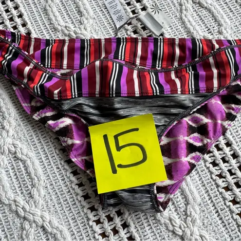 Athleta  Black and Pink Bikini Bottom with Bold Striped Waistband