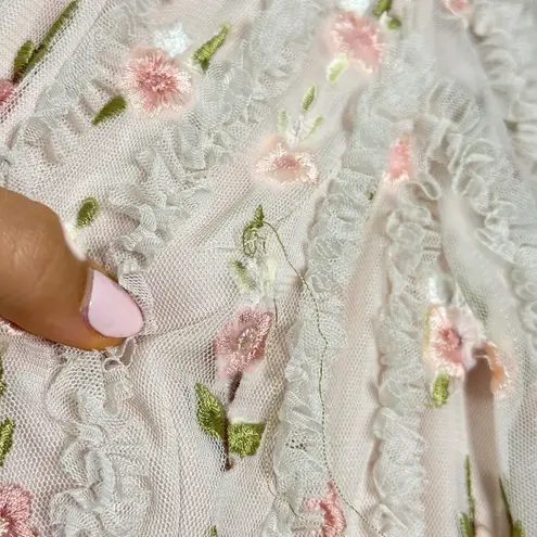 Mac Duggal Pink Floral V-Neck Ruffle Detail Empire Waist Gown