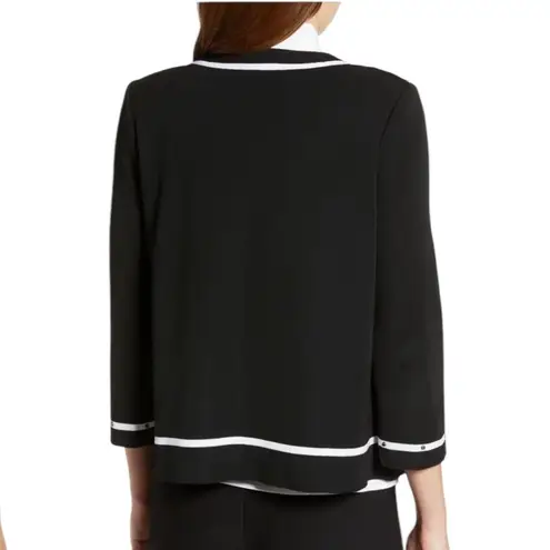 Ming Wang Floral Embroidered Knit Jacket Black and White Size L